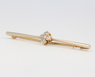 A 15ct yellow gold diamond bar brooch, 55mm, 2.6 grams