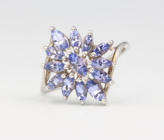A 9ct white gold tanzanite cluster ring size R, 3.3 grams