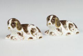 Two Royal Crown Derby paperweights - Scruff with gold stoppers 8cm 