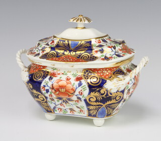 A 19th Century Crown Derby 2 handled sugar bowl and cover decorated in the Imari pattern 17cm 