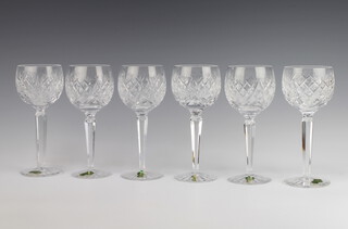 A set of 6 Waterford hock wine glasses on tapered stems 19cm 