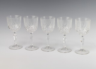 Five Waterford Crystal wine glasses with waisted stems 18cm 