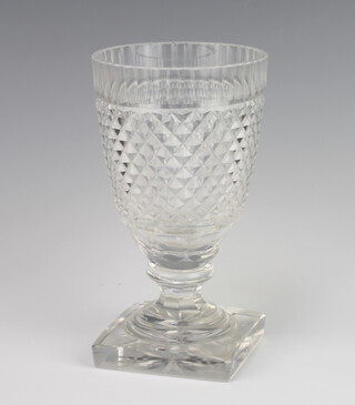 A 19th Century cut glass vase with hobnail decoration on square base 19cm 