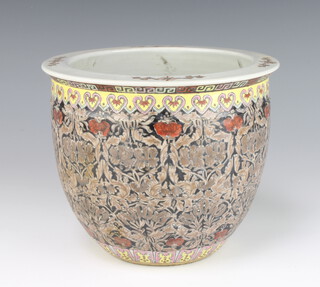 A 20th Century Chinese baluster jardiniere decorated with formal scrolling flowers 18cm 