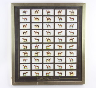 A set of 50 John Players 1933 Derby and Grand National Winners cigarette cards, framed, 54cm x 49cm 