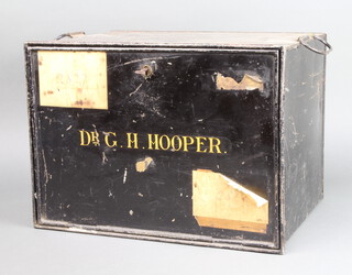 A rectangular black painted metal deed box marked Dr G H Hooper 30cm h x 40cm w x 29cm d 