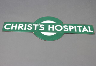 A Southern Railways green and white enamelled station sign for Christ's Hospital, the reverse marked Mead McLean & Co Ltd. London 33cm h x 92cm w 