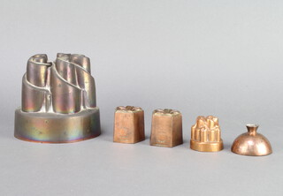 Jones Brothers of 4 Down Street W, 2 miniature 19th Century octagonal jelly or ice cream moulds 4.5cm x 4cm, both marked Jones Brothers for Down St W RD201490, an unmarked circular ditto 4cm x 4.5cm, ditto 3cm x 5cm and unmarked jelly mould 10cm x 12cm 