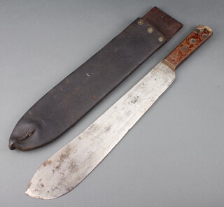 A Second World War British Military issue machete and scabbard, the blade marked JJB42 and with broad arrow mark 
