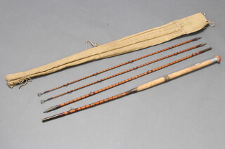 A 1920's Hardy 10'6", 3 piece salmon fishing rod with 2 tips in original bag 