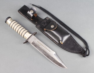 A Fox Zambelz knife with 19cm blade complete with leather scabbard and sharpening stone 