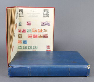 A Nelson stamp album of used world stamps including GB, Germany, France, USA together with a blue stock book of used world stamps, GB and Germany, Canada, Norway 
