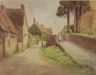 Harold Bailey, watercolour signed, village scene with figures "Wroxton Village Oxfordshire" 26cm x 33cm 