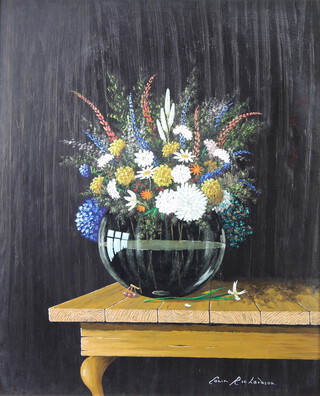 Colin Richardson, oil on board signed, still life vase of flowers on a table 50cm x 40cm 