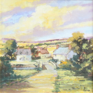 Alan King, oil on board "West Country Tranquility Moore End, Dorset" label to verso, 11cm x 11cm 
