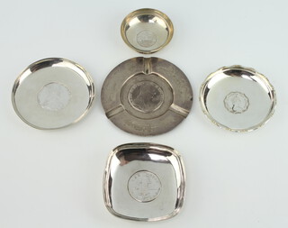 Three silver coin set dishes 160 grams and 2 others 