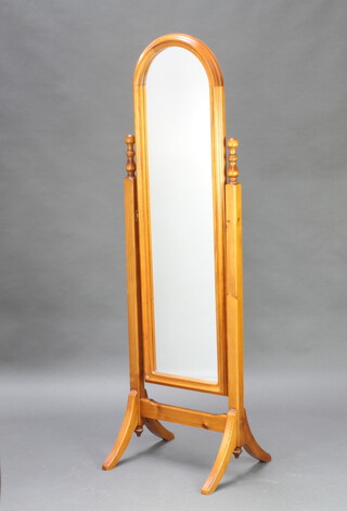 A Victorian style rectangular plate cheval mirror contained in a pine frame 154cm h x 47cm w x 41cm d 