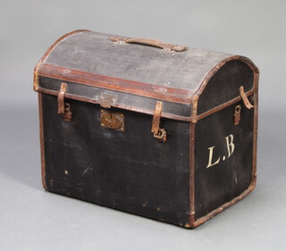 A 19th Century French leather and fibre domed trunk 45cm h x 54cm w x 38cm d 
