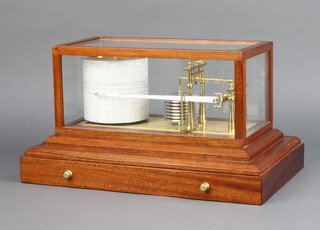 R R Lucking, Hampton Court, a battery operated barograph contained in a mahogany case, the base fitted a drawer 20cm h x 35cm w x 22cm d 