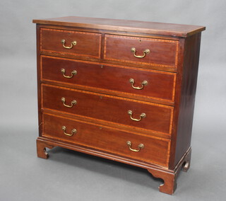 An Edwardian inlaid mahogany chest of 2 short and 3 long drawers with brass swan neck drop handles, raised on bracket feet 103cm h x 107cm w x 46cm d 