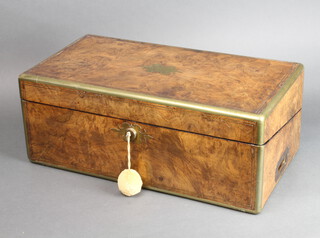 A Victorian walnut and brass banded writing slope with hinged lid 19cm h x 50cm w x 26cm d 