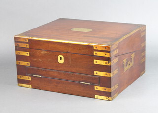 A Georgian mahogany and brass banded writing slope with hinged lid and secret drawer 18cm h x 35cm w x 30cm d  