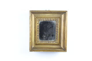 A Georgian rectangular plate mirror contained in a gilt cushion shaped frame 26cm h x 23cm w 