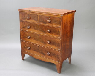 A 19th Century rectangular mahogany chest of 2 short and 3 long drawers with tore handles, raised on bracket feet 99cm h x 88cm w x 47cm d 