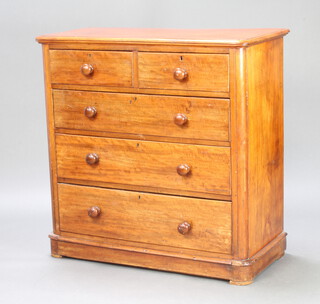 A Victorian mahogany D shaped chest of 2 short and 3 long drawers with tore handles, raised on a platform base 92cm h x 105cm w x 49cm d 