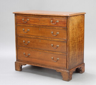 A 19th Century mahogany chest of 4 long graduated drawers with swan neck drop handles, raised on bracket feet 81cm h x 86cm w x 44cm d 