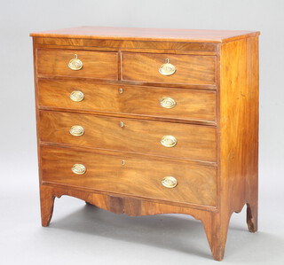 A 19th Century mahogany chest of 2 short and 3 long drawers raised on bracket feet  105cm h x 107cm w x 49cm d 