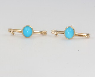 A pair of yellow gold turquoise brooches 3.2 grams 