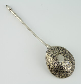 A Russian silver and niello spoon with floral decoration 50 grams 