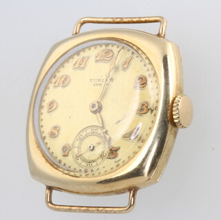 A gentleman's 14ct yellow gold Longines wristwatch with seconds at 6 o'clock the dial inscribed Turler Zurich, the movement no.447617 contained in a 30mm case, gross 23.4 grams 