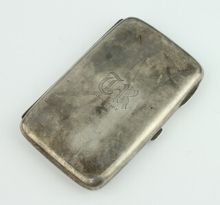 A silver cigar case of plain form engraved with 2 monograms, Birmingham 1918, 13.5cm x 8.5cm, 194 grams 