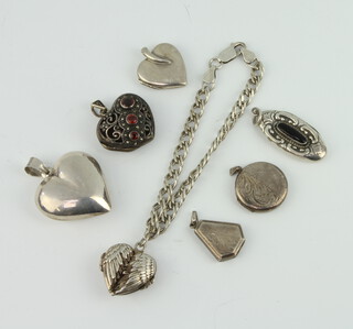A silver heart shaped pendant and minor jewellery 49 grams 