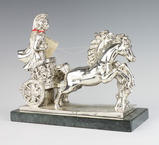 A Continental filled silver figure of a charioteer raised on a green marble base 26cm 