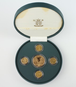 A 2001 Victoria (1901-2001) anniversary collection 5 gold coin set, comprising 4 sovereigns and a five pound proof crown, No 196/3500 71.86 grams  