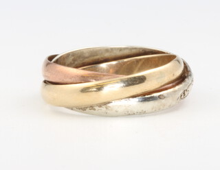 A 9ct 3 colour yellow gold diamond ring, size O, 4 grams
