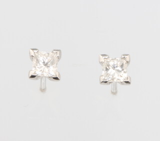 A pair of 18ct white gold princess cut diamond ear studs, approx. 0.51ct, colour G/H clarity VS