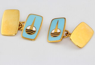 A pair of 9ct yellow gold and enamelled cufflinks 7.6 grams