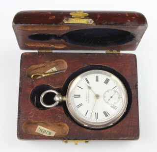 A silver cased keywind pocket watch inscribed H Samuel Manchester with key and box 