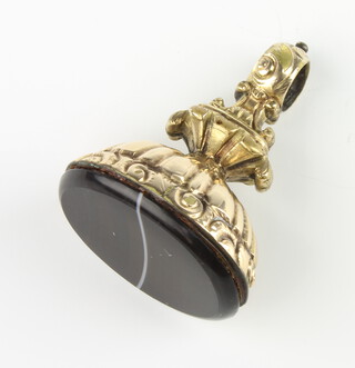 A 19th Century gilt and banded agate seal 