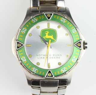 A gentleman's steel cased John Deere quartz wristwatch and bracelet 