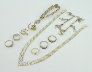A silver necklace and minor silver jewellery 100 grams

