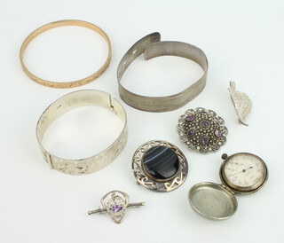 A gilt bangle and minor silver jewellery 