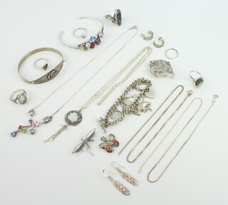 A silver charm bracelet and a quantity of silver jewellery 
