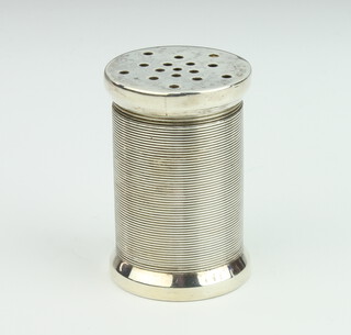 A Victorian novelty silver pepper in the form of a cotton reel London 1882 23 grams, 4cm 