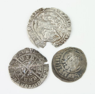 An Edward III half groat, a Henry VI half groat and an Edward I penny