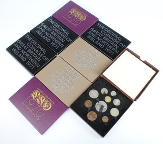 Two coinage of Great Britain 1970 cased sets, 3 decimal coinage of Great Britain and Northern Ireland 1971 sets, 2 coinage of The United Kingdom and Northern Ireland 1978 sets, together with a Festival of Britain coin set  
